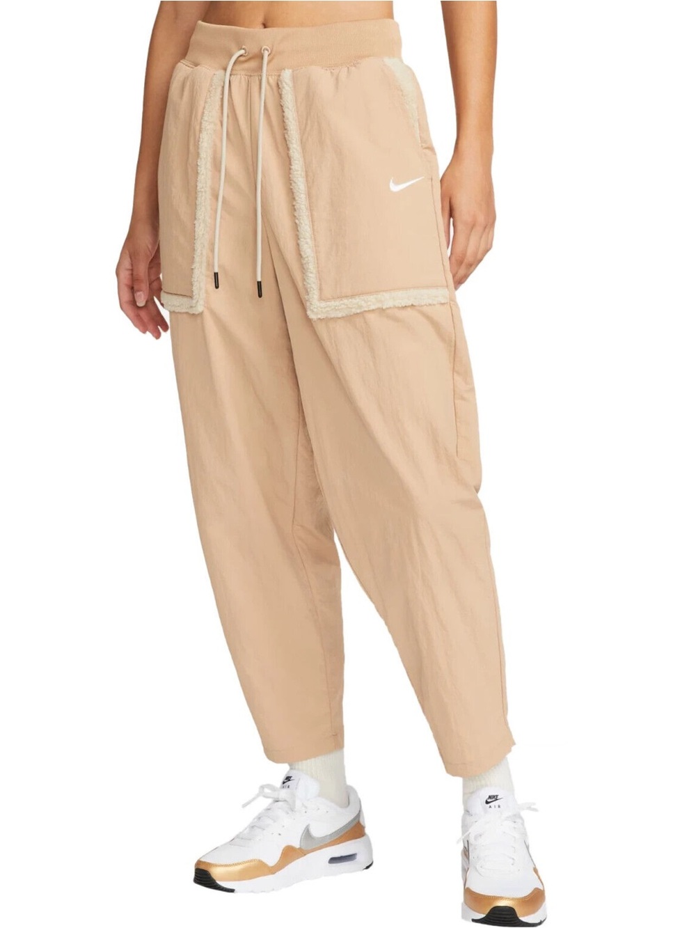 Nike Women's Tan Sherpa-Trim Cargo Joggers